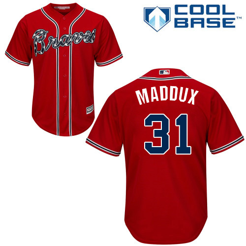 Braves #31 Greg Maddux Red Cool Base Stitched Youth MLB Jersey